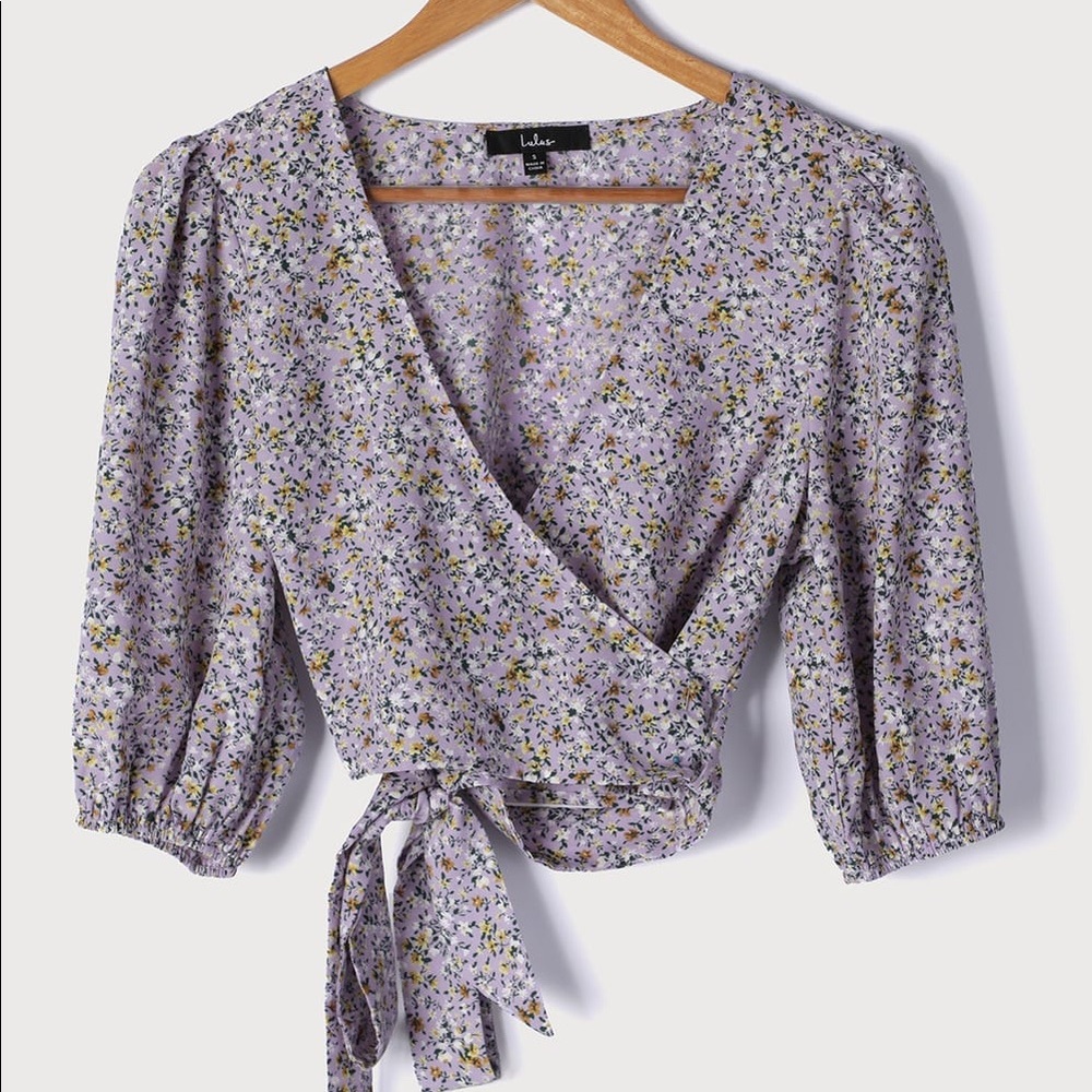 Sweetie Season Purple Floral Print Wrapped Crop Top